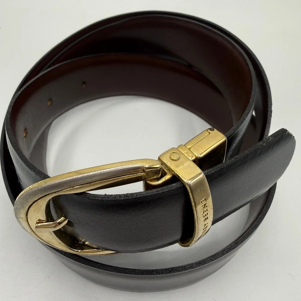 Geoffrey Beene Mens Reversible Leather Belt Black Brown Gold‎ Buckle Sz 40 Italy